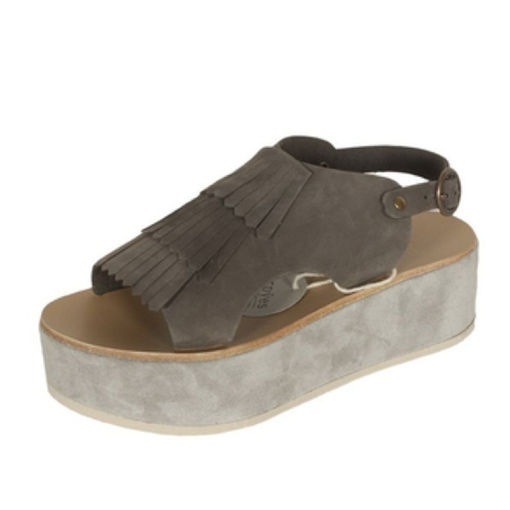 Arpyes “Wings” Suede Platform Sandals Boho Chic Taupe Gray Womens US 7